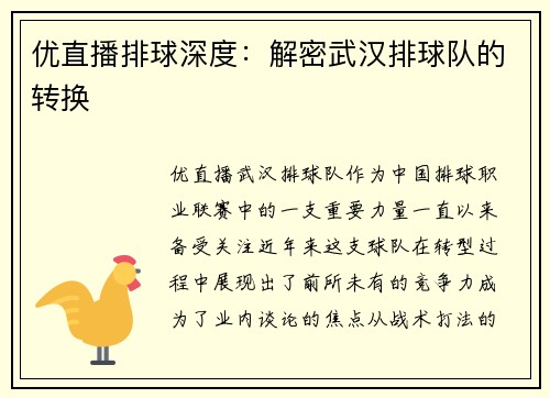 优直播排球深度：解密武汉排球队的转换