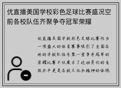 优直播美国学校彩色足球比赛盛况空前各校队伍齐聚争夺冠军荣耀