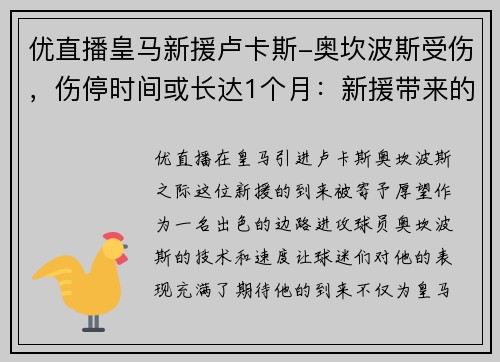 优直播皇马新援卢卡斯-奥坎波斯受伤，伤停时间或长达1个月：新援带来的希望与考验