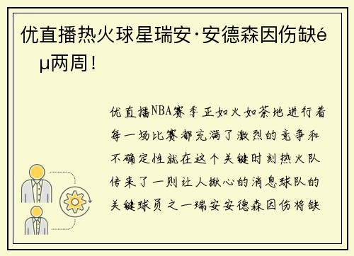 优直播热火球星瑞安·安德森因伤缺阵两周！
